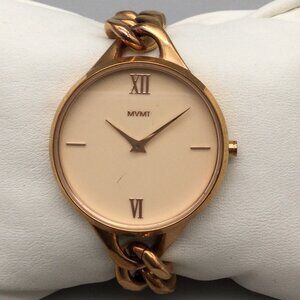 MVMT Gala Watch Womens 32mm Rose Gold Tone Cream Dial Chain New Battery 6.5"